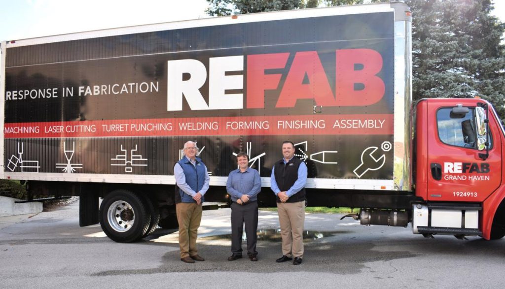 Pictured above (from left to right): Jon DeWys, CEO of DeWys Manufacturing, Josh Vink of ReFab LLC, and Mark Schoenborn, President of DeWys Manufacturing